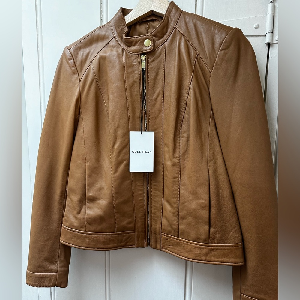 Brand new Cole Haan brown leather Jacket